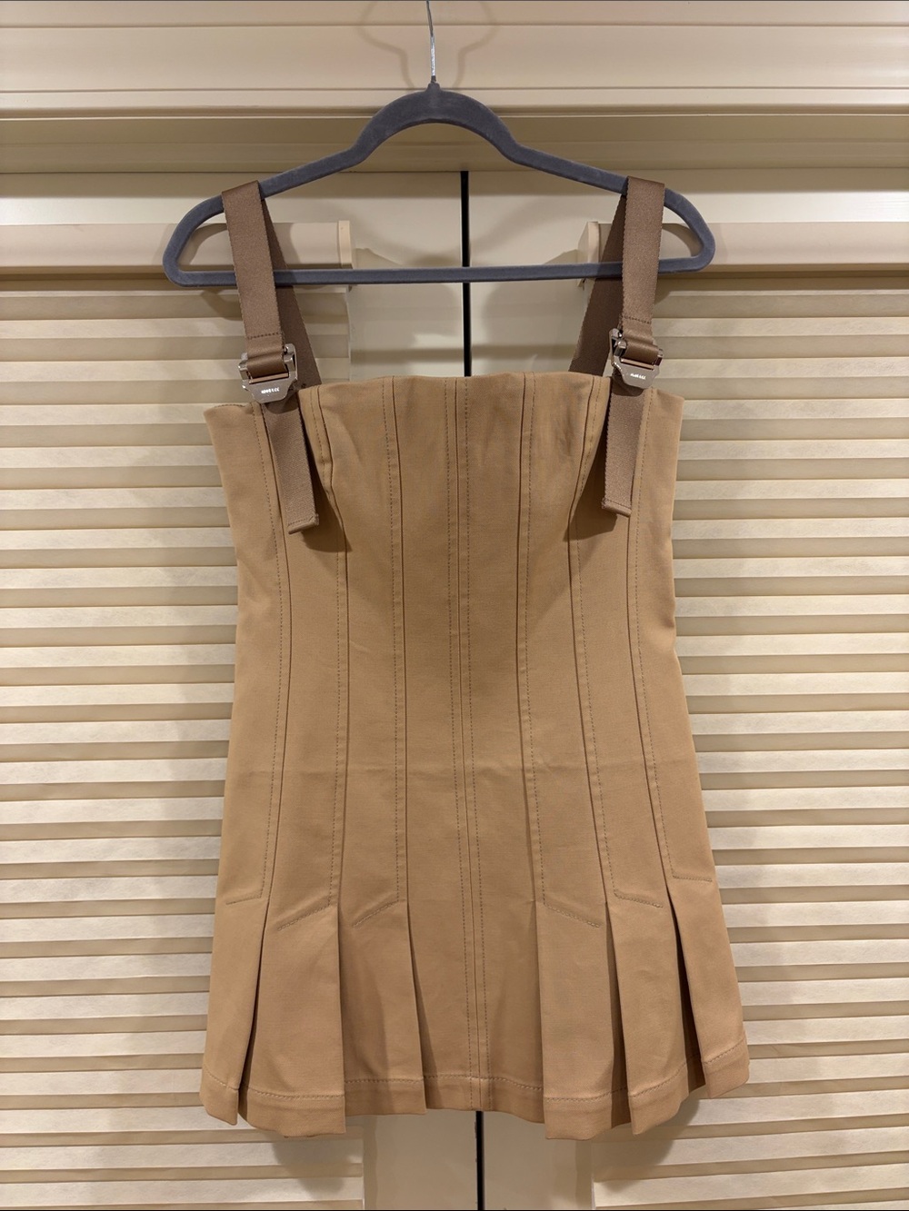 NWOT Dion Lee Tan Pleated Strap Mini Dress, Size US 6
